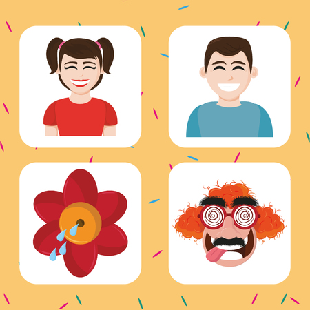 April fools day collection cartoons square frames   vector illustration graphic designのイラスト素材