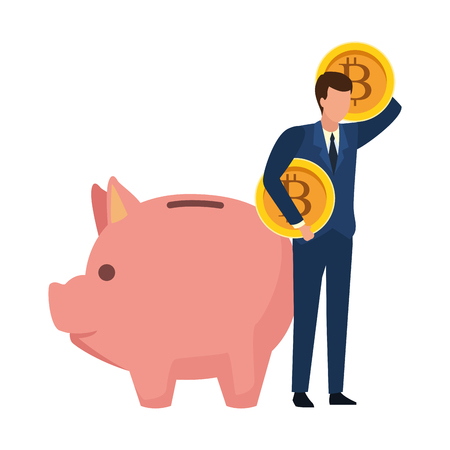 Businessman with bitcoins and piggy vector illustration graphic designのイラスト素材