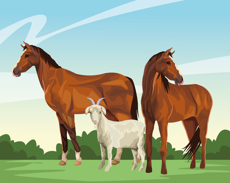 horse and goat icon cartoon wild landscape vector illustration graphic designのイラスト素材