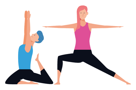 couple yoga poses avatars cartoon character vector illustration graphic designのイラスト素材