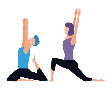 couple yoga poses avatars cartoon character with short hair vector illustration graphic designのイラスト素材