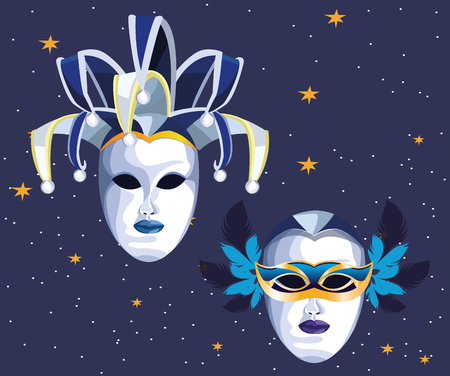 masks with feathers icon cartoon starry night sky background vector illustration graphic designのイラスト素材