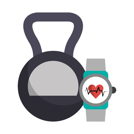 Kettlebell and fitness smartwatch symbols vector illustration graphic designのイラスト素材