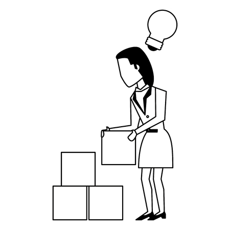 Executive businesswoman with big idea and cubes avatar vector illustration graphic designのイラスト素材