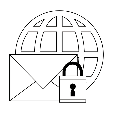 Email browsing security with padlock and globe vector illustration graphic designのイラスト素材