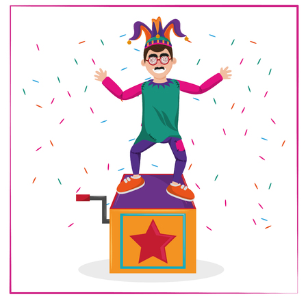 April fools day jester on surprise box cartoons   vector illustration graphic designのイラスト素材