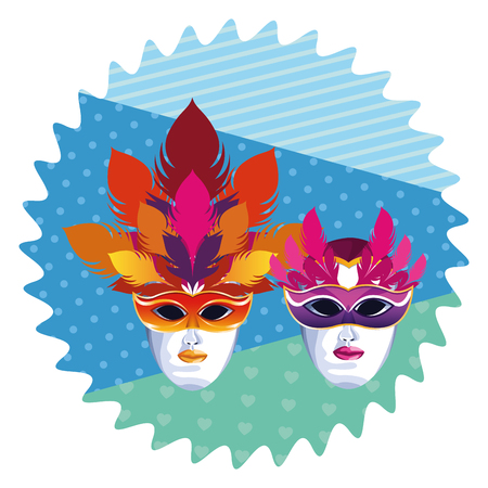 masks with feathers icon cartoon pop art round icon vector illustration graphic designのイラスト素材