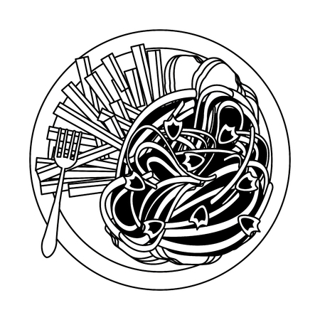 Spaghetti and french fries with fork food vector illustration graphic designのイラスト素材