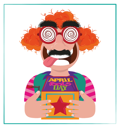 April fools day cartoon clown with surprise box vector illustration graphic designのイラスト素材