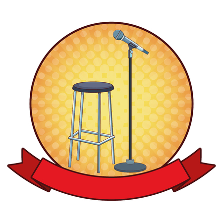 microphone and chair icon cartoon with ribbon round icon vector illustration graphic designのイラスト素材