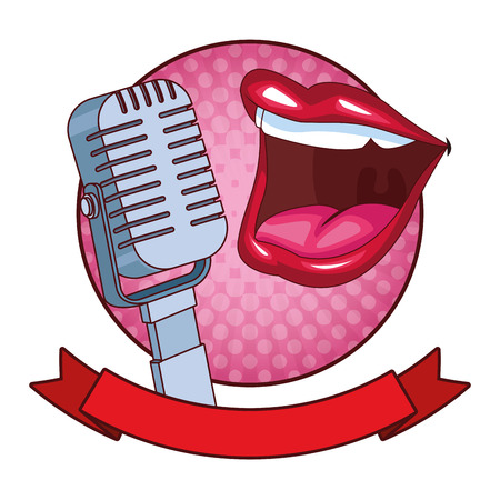 mouth and microphone icon cartoon with ribbon round icon vector illustration graphic designのイラスト素材