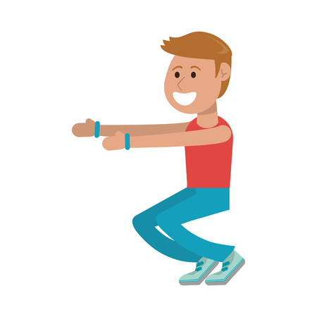 fitness man squatting cartoon vector illustration graphic designのイラスト素材