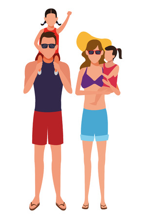 family avatar cartoon character wearing summer clothes sunglasses vector illustration graphic designのイラスト素材