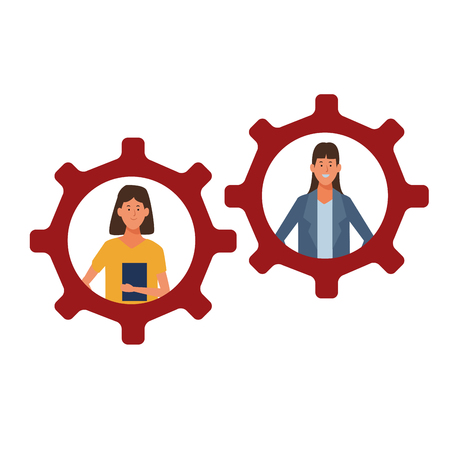 businesswomen into gears with documents vector illustration graphic designのイラスト素材