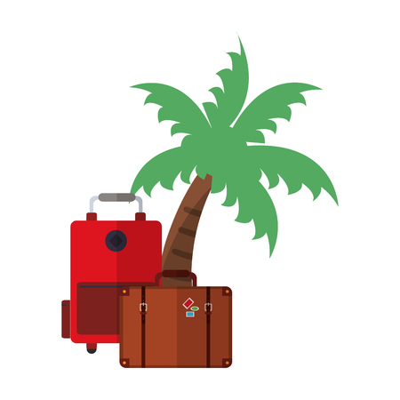 Vacations and travel luggage and palm tree vector illustration graphic designのイラスト素材