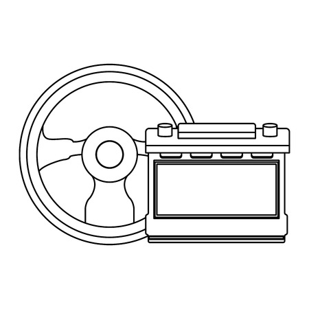 car service parts steering wheel and battery cartoon vector illustration graphic designのイラスト素材