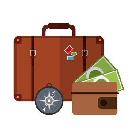Vacations and travel suitcase and wallet with compass vector illustration graphic designのイラスト素材