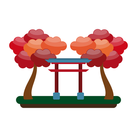 Japanese gate with trees cartoon isolated vector illustration graphic designのイラスト素材