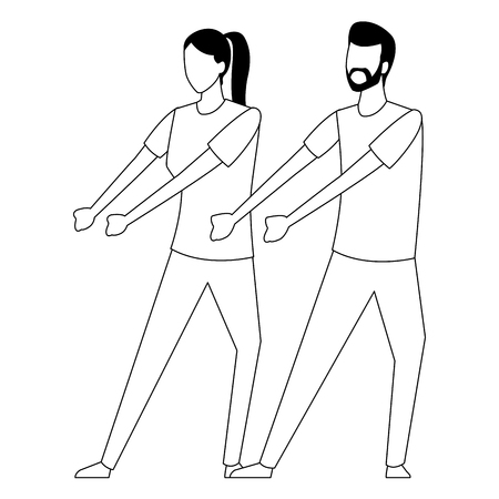 Coworkers woman and man pulling teamwork cartoon vector illustration graphic designのイラスト素材