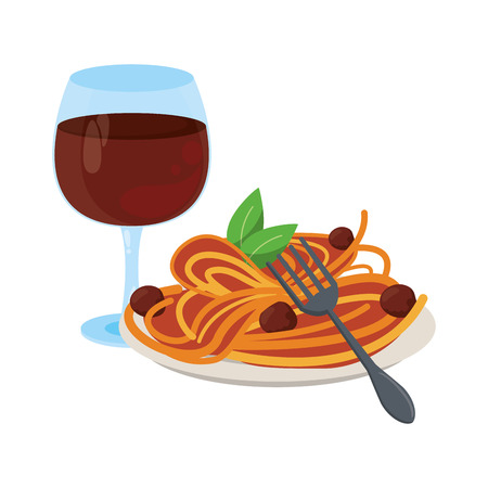 Goumet food with wine cup cartoonのイラスト素材