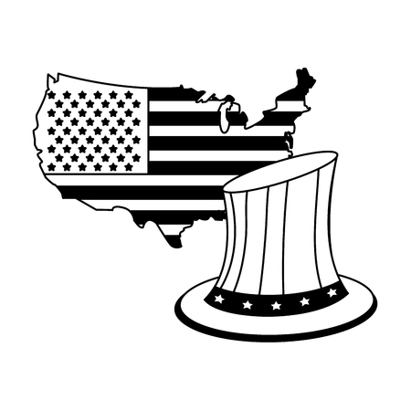 United states map outline with hat with flag stars and stripes patriotic vector illustration graphic desingのイラスト素材