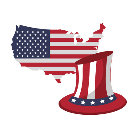 United states map outline with hat with flag stars and stripes patriotic vector illustration graphic desingのイラスト素材