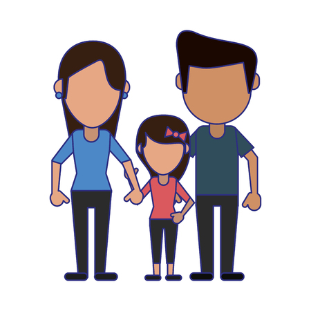Familyfather and mother with daughter avatar faceless cartoon vector illustration graphic designのイラスト素材