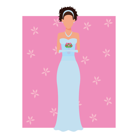 woman wearing wedding dress avatar cartoon character flower background vector illustration graphic designのイラスト素材