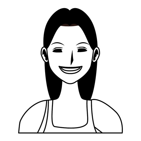 woman avatar cartoon character portrait black and white vector illustration graphic designのイラスト素材