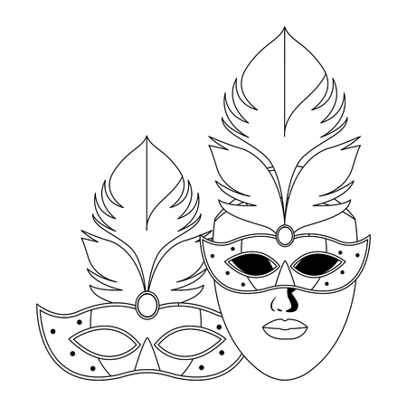 masks and feathers icon black and white vector illustration graphic designのイラスト素材