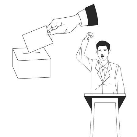 man making a speech and hand voting avatar cartoon character vector illustration graphic designのイラスト素材