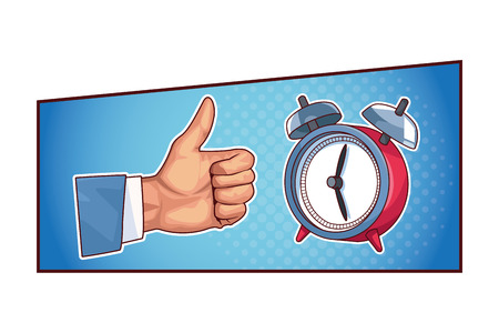 thumb up and alarm clock icon pop art vector illustration graphic designのイラスト素材