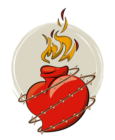 Tattoo studio old school heart with flamme drawings emblem vector illustration graphic designのイラスト素材