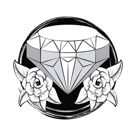 Tattoo studio old school drawings emblem black and white vector illustration graphic designのイラスト素材