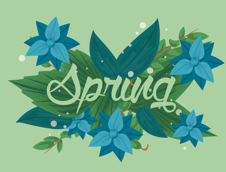 Spring floral banner with flowers and leaves colorful vector illustration graphic designのイラスト素材