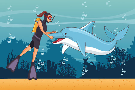 Diving people in the sea vector illustration graphic designのイラスト素材