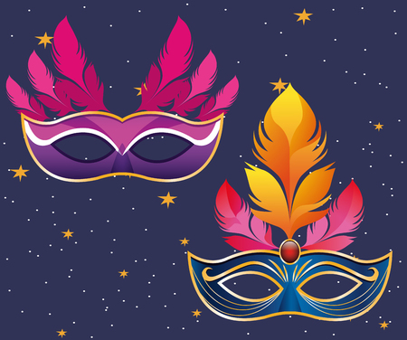 masks with feathers icon cartoon starry night sky background vector illustration graphic designのイラスト素材