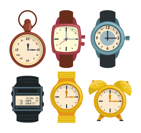 Clocks and wristwatch collection white background vector illustration graphic designのイラスト素材