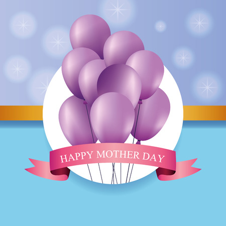 Happy mothers day card with purple balloons vector illustration graphic designのイラスト素材