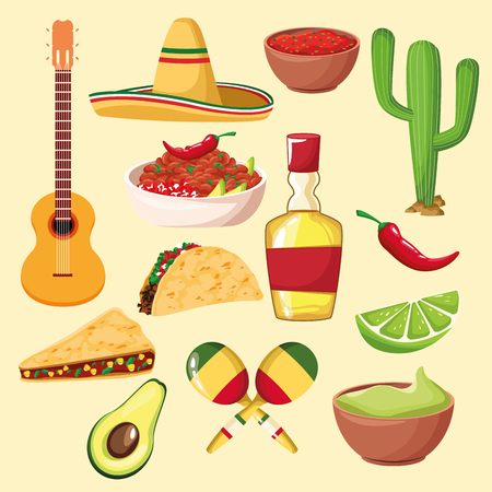 mexican food and elements cartoons collection vector illustration graphic designのイラスト素材