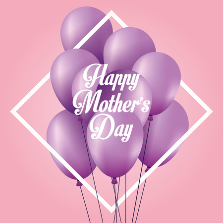 Happy mothers day card with purple balloons vector illustration graphic designのイラスト素材