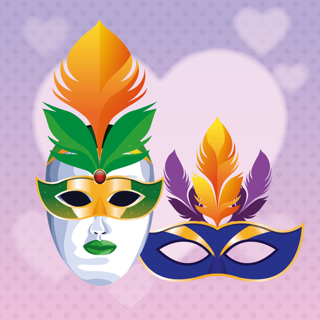 masks with feathers icon cartoon heart background vector illustration graphic designのイラスト素材