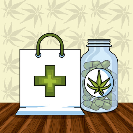 Cannabis medical on wooden floor cartoons vector illustration graphic designのイラスト素材