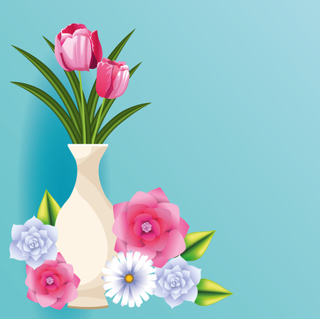 beautiful flowers in jar card vector illustration graphic designのイラスト素材