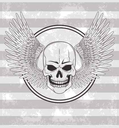 Tattoo old school skull wings drawing gray and white striped background vector illustration graphic designのイラスト素材