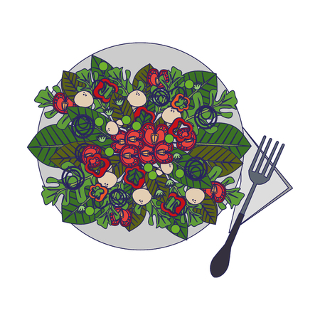 Healthy salad with vegetables in dish with fork vector illustration graphic designのイラスト素材