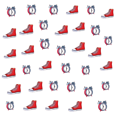 sneaker and alarm clock icon background pop art vector illustration graphic designのイラスト素材