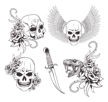 Tattoo old school drawings white background vector illustration graphic designのイラスト素材