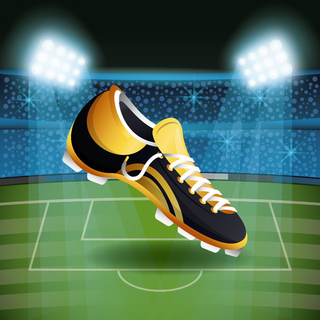 Soccer boot on stadium with fans scenery vector illustration graphic designのイラスト素材