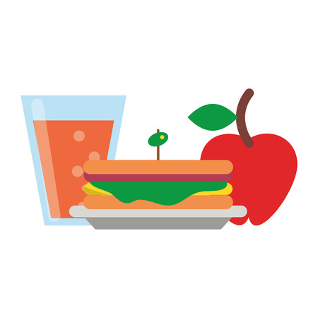 Healthy food cartoons sandwich apple and juice glass vector illustration graphic designのイラスト素材